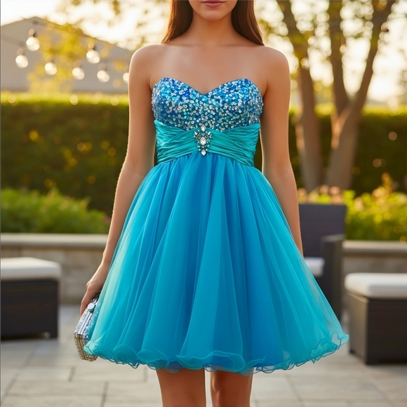 Cinderella Divine ✦ Strapless Mini Dress ✦ Sweetheart Sequin Bust & Wire Hem XS - Picture 4 of 17